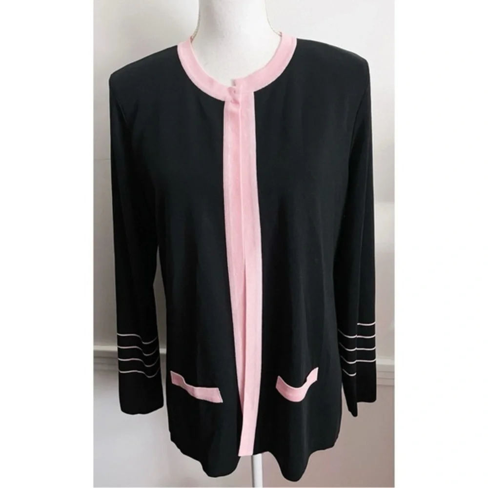 Exclusively Misook • Black Pink Trim Cardigan Sweater